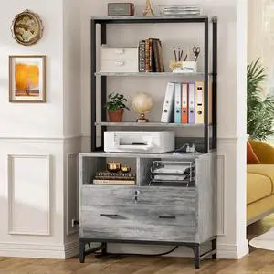 File Cabinet with Charging Station, Vertical Filing Cabinet | with Lock & Large Drawer, Printer Stand with Storage Shelves, Office Storage Cabinet fits Letter/A4/Legal Size, Light Oak File Cabinet with Charging Station, Vertical Filing Cabinet | with Lock & Large Drawer, Printer Stand with Storage Shelves, Office Storage Cabinet fits Letter/A4/Legal Size, Light Oak