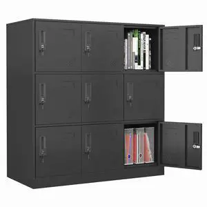 9 Doors Metal Lockers for Employees, Steel Storage Locker with Lock and Card Slot,Lockable Office Metal Storage for School Office Gym Bedroom,Garage (Black) 9 Doors Metal Lockers for Employees, Steel Storage Locker with Lock and Card Slot,Lockable Office Metal Storage for School Office Gym Bedroom,Garage (Black)