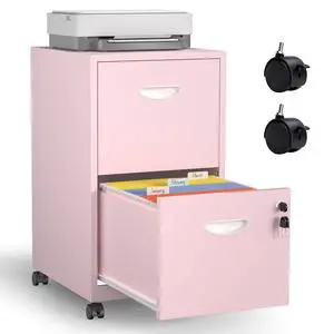 Metal 2 Drawer File Cabinet with Lock & Wheels for Office, Pink | Small Mobile File Cabinets for Home Office, Under Desk Vertical Rolling File Cabinet Fit Hanging Files, Letter & A4 Documents Metal 2 Drawer File Cabinet with Lock & Wheels for Office, Pink | Small Mobile File Cabinets for Home Office, Under Desk Vertical Rolling File Cabinet Fit Hanging Files, Letter & A4 Documents