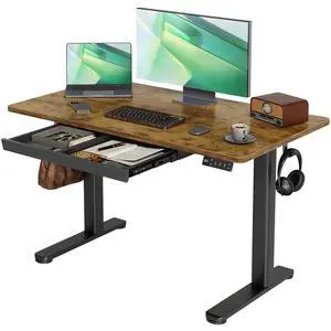 Electric Standing Desk with Drawers, 48 x 24 Inches Rustic Brown | Sturdy steel frame supports 176 Lbs, 25.6 x 11.8 Inches plastic drawer with 11 Lbs capacity Electric Standing Desk with Drawers, 48 x 24 Inches Rustic Brown | Sturdy steel frame supports 176 Lbs, 25.6 x 11.8 Inches plastic drawer with 11 Lbs capacity
