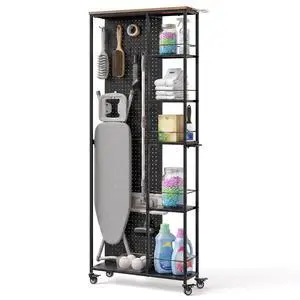 8.3" W Slim Rolling Storage Cart, Narrow 5-Tier Laundry Cart with Wheels, Rolling Garage Storage Shelves,Pegboard Shelf Tool Organizers, Black 8.3" W Slim Rolling Storage Cart, Narrow 5-Tier Laundry Cart with Wheels, Rolling Garage Storage Shelves,Pegboard Shelf Tool Organizers, Black