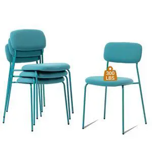 Stackable Waiting Room Chairs, Armless Upholstered Guest Chairs Set of 4 with Comfotable Cushion for Conference Reception Break Room Lobby, Blue Stackable Waiting Room Chairs, Armless Upholstered Guest Chairs Set of 4 with Comfotable Cushion for Conference Reception Break Room Lobby, Blue