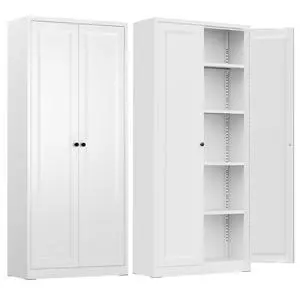 Metal Storage Cabinet with Magnetic Doors, 63" H Traditional European Style Metal Cabinets with 2 Doors and 4 Adjustable Shelves for Home Office, Kitchen, Bathroom (White) Metal Storage Cabinet with Magnetic Doors, 63" H Traditional European Style Metal Cabinets with 2 Doors and 4 Adjustable Shelves for Home Office, Kitchen, Bathroom (White)
