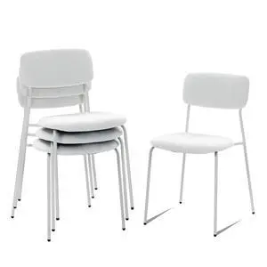Stackable Armless Chairs Set of 4, Small Upholstered White Chairs | Easy to Stack, Breathable Fabric Cushion, Armless Design, Support 300LBS, Use for Waiting Office Break Room Lobby Stackable Armless Chairs Set of 4, Small Upholstered White Chairs | Easy to Stack, Breathable Fabric Cushion, Armless Design, Support 300LBS, Use for Waiting Office Break Room Lobby