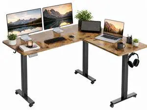 L Shaped Standing Desk Dual Motor 63 x 55 Inch Rustic Brown | Height 28.5"-47.2" Adjustable, 220lbs Capacity, Sturdy Steel Frame, Splice Board included, Ideal for Home Office Corner L Shaped Standing Desk Dual Motor 63 x 55 Inch Rustic Brown | Height 28.5"-47.2" Adjustable, 220lbs Capacity, Sturdy Steel Frame, Splice Board included, Ideal for Home Office Corner