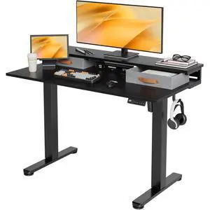 Electric Standing Desk with 2 Drawers, 48 Inch, Black | Adjustable height desk with 2 drawers, open cubicle, monitor shelf, cable management, built-in hooks for home office Electric Standing Desk with 2 Drawers, 48 Inch, Black | Adjustable height desk with 2 drawers, open cubicle, monitor shelf, cable management, built-in hooks for home office