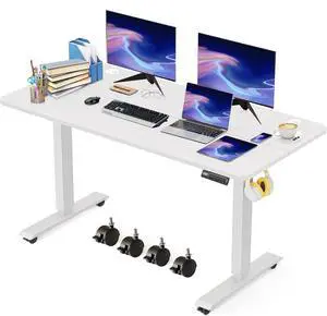 Electric Standing Desk 48 x 24 Inches Adjustable Height Sit Stand Up Desk for Home Office Computer Workstation Memory Preset with Wheels, White Electric Standing Desk 48 x 24 Inches Adjustable Height Sit Stand Up Desk for Home Office Computer Workstation Memory Preset with Wheels, White