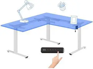 Electric Height Adjustable Standing L Shaped Corner 3 Legs Ergonomic Sit Stand Desk Frame for Home and Office, White Electric Height Adjustable Standing L Shaped Corner 3 Legs Ergonomic Sit Stand Desk Frame for Home and Office, White