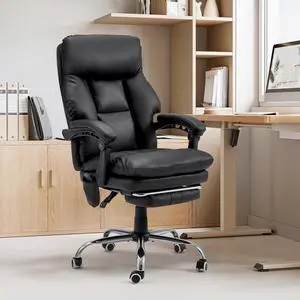 Ergonomic Office Chair, PU Leather Black | 6-Point Massage & Heating, Adjustable Executive Desk Chair, Retractable Footrest, Dual-Layer Soft Cushion Ergonomic Office Chair, PU Leather Black | 6-Point Massage & Heating, Adjustable Executive Desk Chair, Retractable Footrest, Dual-Layer Soft Cushion