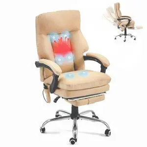 Ergonomic Office Chair with 6-Point Massage & Heating, Adjustable Executive Desk Chair with Retractable Footrest, PU Leather Home Office Desk Chair for Home & Office (Khaki) Ergonomic Office Chair with 6-Point Massage & Heating, Adjustable Executive Desk Chair with Retractable Footrest, PU Leather Home Office Desk Chair for Home & Office (Khaki)