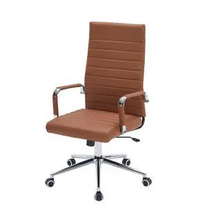 Brown Leather Ribbed Office High-Back Desk Conference Chairs with Wheels | Ergonomic High-Back Executive Chairs with Wheels Adjustable Swivel Computer Task Desk Chair with Arms and Thick Padded Seat Brown Leather Ribbed Office High-Back Desk Conference Chairs with Wheels | Ergonomic High-Back Executive Chairs with Wheels Adjustable Swivel Computer Task Desk Chair with Arms and Thick Padded Seat