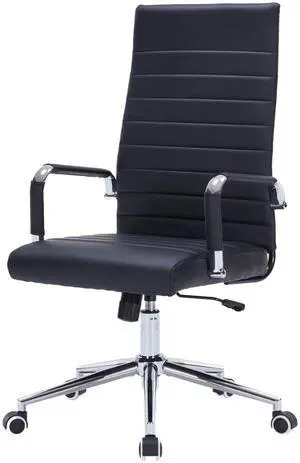 Black Leather Ribbed Office High-Back Desk Conference Chairs with Wheels | Ergonomic High-Back Executive Chairs with Wheels Adjustable Swivel Computer Task Desk Chair with Arms and Thick Padded Seat Black Leather Ribbed Office High-Back Desk Conference Chairs with Wheels | Ergonomic High-Back Executive Chairs with Wheels Adjustable Swivel Computer Task Desk Chair with Arms and Thick Padded Seat