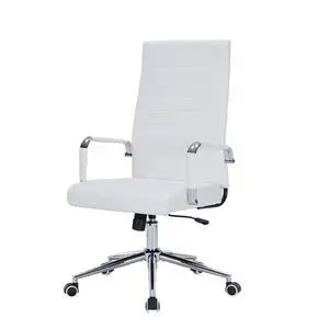 White Leather Ribbed Office High-Back Desk Conference Chairs with Wheels | Ergonomic High-Back Executive Chairs with Wheels Adjustable Swivel Computer Task Desk Chair with Arms and Thick Padded Seat White Leather Ribbed Office High-Back Desk Conference Chairs with Wheels | Ergonomic High-Back Executive Chairs with Wheels Adjustable Swivel Computer Task Desk Chair with Arms and Thick Padded Seat