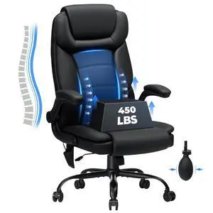 Executive Office Chair Big and Tall 450lbs Heavy Duty Office Chair with Adjustable Lumbar Support High Back Ergonomic Home Computer Leather Chair with Padded Flip-up Arms for Heavy People,Black Executive Office Chair Big and Tall 450lbs Heavy Duty Office Chair with Adjustable Lumbar Support High Back Ergonomic Home Computer Leather Chair with Padded Flip-up Arms for Heavy People,Black