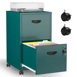 Metal 2 Drawer File Cabinet with Lock & Wheels for Office, Green | Small Mobile File Cabinets for Home Office, Under Desk Vertical Rolling File Cabinet Fit Hanging Files, Letter & A4 Documents Metal 2 Drawer File Cabinet with Lock & Wheels for Office, Green | Small Mobile File Cabinets for Home Office, Under Desk Vertical Rolling File Cabinet Fit Hanging Files, Letter & A4 Documents