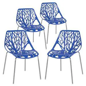Modern Stackable Dining Chair 4 Pack, Stacking Outdoor Chairs, Blue | Plastic Birch Sapling Chairs, Plastic Outdoor Patio Decorative Chairs, Multiple Use for Dining Living Room, Easy to Install Modern Stackable Dining Chair 4 Pack, Stacking Outdoor Chairs, Blue | Plastic Birch Sapling Chairs, Plastic Outdoor Patio Decorative Chairs, Multiple Use for Dining Living Room, Easy to Install