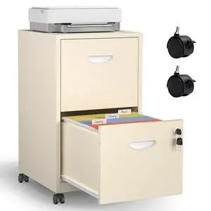 Metal 2 Drawer File Cabinet with Lock & Wheels for Office,Cream | Small Mobile File Cabinets for Home Office, Under Desk Vertical Rolling File Cabinet Fit Hanging Files, Letter & A4 Documents Metal 2 Drawer File Cabinet with Lock & Wheels for Office,Cream | Small Mobile File Cabinets for Home Office, Under Desk Vertical Rolling File Cabinet Fit Hanging Files, Letter & A4 Documents