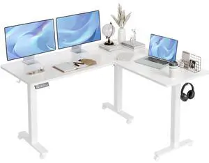 L Shaped Standing Desk Dual Motor Adjustable Height 63x55in White | Height 28.5"-47.2" Adjustable, 220lbs Capacity, Sturdy Steel Frame, Splice Board included, Ideal for Home Office Corner L Shaped Standing Desk Dual Motor Adjustable Height 63x55in White | Height 28.5"-47.2" Adjustable, 220lbs Capacity, Sturdy Steel Frame, Splice Board included, Ideal for Home Office Corner