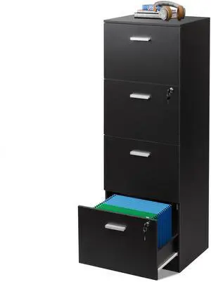 4 Drawer File Cabinet with Lock, Vertical Filing Cabinet | Fits A4/Letter Size Files, Wood Storage Organizer for Home Office, Black 4 Drawer File Cabinet with Lock, Vertical Filing Cabinet | Fits A4/Letter Size Files, Wood Storage Organizer for Home Office, Black