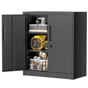 Metal Garage Storage Cabinet, 36" Locking File Cabinet with Adjustable Shelves and 2 Doors for Home Office,School, Black Metal Garage Storage Cabinet, 36" Locking File Cabinet with Adjustable Shelves and 2 Doors for Home Office,School, Black