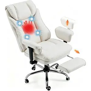 Ergonomic Massage Office Chair with Heat | 155° Reclining High Back Executive Desk Chair, 4-Point Vibration, Lumbar Support, Adjustable Armrests for Home Office, Beige Ergonomic Massage Office Chair with Heat | 155° Reclining High Back Executive Desk Chair, 4-Point Vibration, Lumbar Support, Adjustable Armrests for Home Office, Beige