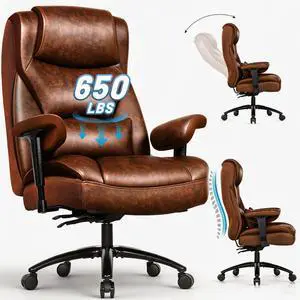 Big and Tall Leather Executive Office Chair, 650 lb Heavy Duty | Thick Padded Wide Seat and Backrest, 5-Position Armrests, 90-145 Degree Recline Lock, Smooth-Glide Wheels. for Home Office Big and Tall Leather Executive Office Chair, 650 lb Heavy Duty | Thick Padded Wide Seat and Backrest, 5-Position Armrests, 90-145 Degree Recline Lock, Smooth-Glide Wheels. for Home Office
