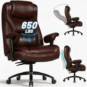 Big and Tall Leather Executive Office Chair, 650 lb Heavy Duty | Thick Padded Wide Seat and Backrest, 5-Position Armrests, 90-145 Degree Recline Lock, Smooth-Glide Wheels. for Home Office Big and Tall Leather Executive Office Chair, 650 lb Heavy Duty | Thick Padded Wide Seat and Backrest, 5-Position Armrests, 90-145 Degree Recline Lock, Smooth-Glide Wheels. for Home Office
