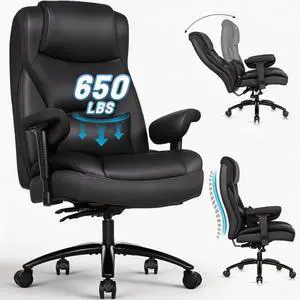 Big and Tall Leather Executive Office Chair, 650 lb Heavy Duty | Thick Padded Wide Seat and Backrest, 5-Position Armrests, 90-145 Degree Recline Lock, Smooth-Glide Wheels. for Home Office Big and Tall Leather Executive Office Chair, 650 lb Heavy Duty | Thick Padded Wide Seat and Backrest, 5-Position Armrests, 90-145 Degree Recline Lock, Smooth-Glide Wheels. for Home Office