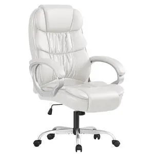 Leather High Back Office Chair Ergonomic Executive Office Chair Swivel Computer Desk Chair Lumbar Support Soft Cushioned Padded Arms (White) Leather High Back Office Chair Ergonomic Executive Office Chair Swivel Computer Desk Chair Lumbar Support Soft Cushioned Padded Arms (White)