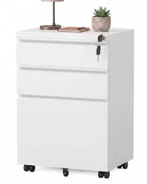 Fully Assembled 3 Drawer Mobile File Cabinet with Lock, White | Fits Letter, Legal And A4 Files; Under Desk Metal Filing Cabinet with Wheels for Office Fully Assembled 3 Drawer Mobile File Cabinet with Lock, White | Fits Letter, Legal And A4 Files; Under Desk Metal Filing Cabinet with Wheels for Office