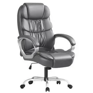Leather High Back Office Chair Ergonomic Executive Office Chair Swivel Computer Desk Chair Lumbar Support Soft Cushioned Padded Arms (Grey) Leather High Back Office Chair Ergonomic Executive Office Chair Swivel Computer Desk Chair Lumbar Support Soft Cushioned Padded Arms (Grey)