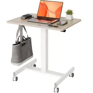 Mobile Rolling Desk Small Portable Laptop Cart on Wheels 28" Natural | Rolling Adjustable Desk, Lockable Wheels, Gas Spring Lift, Side Hook, Easy Assembly Mobile Rolling Desk Small Portable Laptop Cart on Wheels 28" Natural | Rolling Adjustable Desk, Lockable Wheels, Gas Spring Lift, Side Hook, Easy Assembly