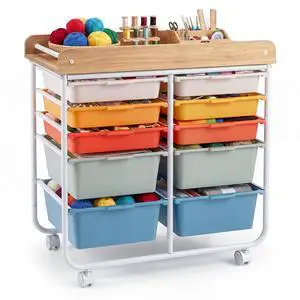 10-Drawer Rolling Cart with Drawers - Mobile Art Craft Organizer w/Wooden Top, Lockable Wheels, Metal Frame & Handles, Utility Storage Cart for Office Study School Classroom (Macaron) 10-Drawer Rolling Cart with Drawers - Mobile Art Craft Organizer w/Wooden Top, Lockable Wheels, Metal Frame & Handles, Utility Storage Cart for Office Study School Classroom (Macaron)