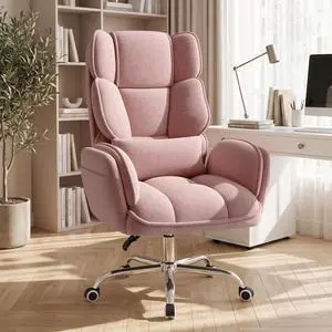 Big and Tall Office Chair, Flip Armrests with Side Pockets, Comfy Criss Cross Office Chair with Extra-Wide Plush Seat, 150° Reclining Executive Office Chair, Chenille Upholstery, Pink Big and Tall Office Chair, Flip Armrests with Side Pockets, Comfy Criss Cross Office Chair with Extra-Wide Plush Seat, 150° Reclining Executive Office Chair, Chenille Upholstery, Pink