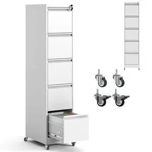 5 Drawer Mobile File Cabinet with Lock,White Metal Filing Cabinets | Vertical File Cabinet with Wheels,Heavy Duty Home Office Storage Cabinet for A4/Letter/Legal Size File,Assembly Required 5 Drawer Mobile File Cabinet with Lock,White Metal Filing Cabinets | Vertical File Cabinet with Wheels,Heavy Duty Home Office Storage Cabinet for A4/Letter/Legal Size File,Assembly Required