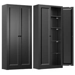 Metal Storage Cabinet with Magnetic Doors, 63" H Traditional European Style Metal Cabinets with 2 Doors and 4 Adjustable Shelves for Home Office, Kitchen, Bathroom (Black) Metal Storage Cabinet with Magnetic Doors, 63" H Traditional European Style Metal Cabinets with 2 Doors and 4 Adjustable Shelves for Home Office, Kitchen, Bathroom (Black)
