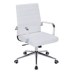 White Desk Chair with Wheels, Leather Office Chair with Back | Ergonomic Mid-Back Office Chair with Arms, Executive Swivel Rolling Chair for Office, Home Workspace and Conference Room White Desk Chair with Wheels, Leather Office Chair with Back | Ergonomic Mid-Back Office Chair with Arms, Executive Swivel Rolling Chair for Office, Home Workspace and Conference Room
