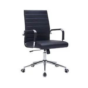 Black Office Desk Chair with Wheels, Swivel Conference Room Chair | Leather Office Chair Back Support, Height Adjustment and Smooth Rolling Casters, Modern Conference Chair for Home Office Black Office Desk Chair with Wheels, Swivel Conference Room Chair | Leather Office Chair Back Support, Height Adjustment and Smooth Rolling Casters, Modern Conference Chair for Home Office