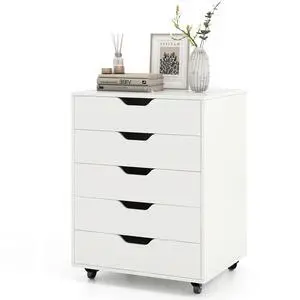 Byroce 5-Drawer Storage Cabinet with Wheels, Mobile Office Cabinet, White | Keep files, office supplies and daily essentials organized in five spacious drawers with smooth-rolling lockable wheels Byroce 5-Drawer Storage Cabinet with Wheels, Mobile Office Cabinet, White | Keep files, office supplies and daily essentials organized in five spacious drawers with smooth-rolling lockable wheels