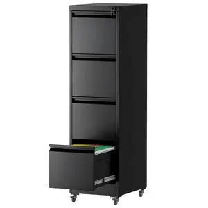 4 Drawer File Cabinet with Lock, Vertical Metal Filing Cabinet Black | 54.3"H x 15"W x 18"D Rolling Office Storage Cabinet with Wheels, Fit Letter, Legal, A4 and F4, Assembly Required 4 Drawer File Cabinet with Lock, Vertical Metal Filing Cabinet Black | 54.3"H x 15"W x 18"D Rolling Office Storage Cabinet with Wheels, Fit Letter, Legal, A4 and F4, Assembly Required