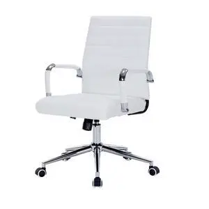 White Leather Ribbed Office Mid-Back Desk Conference Chair with Wheels | Ergonomic Mid-Back Executive Chairs with Wheels Adjustable Swivel Computer Task Desk Chair with Arms and Thick Padded Seat White Leather Ribbed Office Mid-Back Desk Conference Chair with Wheels | Ergonomic Mid-Back Executive Chairs with Wheels Adjustable Swivel Computer Task Desk Chair with Arms and Thick Padded Seat