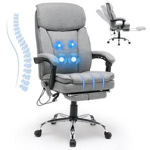 Reclining Office Chair with 4-Point Massage, Breathable Fabric Executive Chair with Retractable Footrest, Ergonomic Computer Chair with High Back, Reclining Gaming Chair for Home, Grey Reclining Office Chair with 4-Point Massage, Breathable Fabric Executive Chair with Retractable Footrest, Ergonomic Computer Chair with High Back, Reclining Gaming Chair for Home, Grey