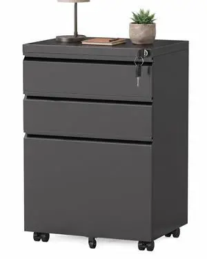 Fully Assembled 3 Drawer Mobile File Cabinet with Lock, Black | Fits Letter, Legal And A4 Files; Under Desk Metal Filing Cabinet with Wheels for Office Fully Assembled 3 Drawer Mobile File Cabinet with Lock, Black | Fits Letter, Legal And A4 Files; Under Desk Metal Filing Cabinet with Wheels for Office