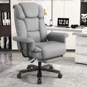 160 Reclining Office Chair with Footrest, Big & Tall Desk Chair, Grey | Cross Legged Seat, High Back, Faux Leather, Heavy Duty Base, Adjustable Height, for Home, Executive 160 Reclining Office Chair with Footrest, Big & Tall Desk Chair, Grey | Cross Legged Seat, High Back, Faux Leather, Heavy Duty Base, Adjustable Height, for Home, Executive
