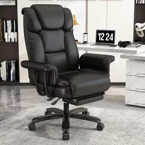 160 Reclining Office Chair with Footrest, Big & Tall Desk Chair, Black | Cross Legged Seat, High Back, Faux Leather, Heavy Duty Base, Adjustable Height, for Home, Executive 160 Reclining Office Chair with Footrest, Big & Tall Desk Chair, Black | Cross Legged Seat, High Back, Faux Leather, Heavy Duty Base, Adjustable Height, for Home, Executive