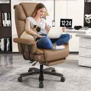 160 Reclining Office Chair with Footrest, Big & Tall Desk Chair, Brown | Cross Legged Seat, High Back, Faux Leather, Heavy Duty Base, Adjustable Height, for Home, Executive 160 Reclining Office Chair with Footrest, Big & Tall Desk Chair, Brown | Cross Legged Seat, High Back, Faux Leather, Heavy Duty Base, Adjustable Height, for Home, Executive