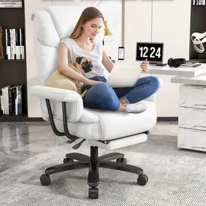 160 Reclining Office Chair with Footrest, Big & Tall Desk Chair, White | Cross Legged Seat, High Back, Faux Leather, Heavy Duty Base, Adjustable Height, for Home, Executive 160 Reclining Office Chair with Footrest, Big & Tall Desk Chair, White | Cross Legged Seat, High Back, Faux Leather, Heavy Duty Base, Adjustable Height, for Home, Executive