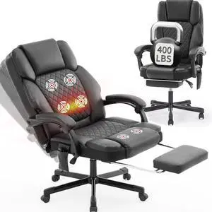 Massage Office Chair with Footrest, Heated Reclining Office Chair for Heavy People 400 lbs,High Back Executive Leather Home Desk Chair 6 Vibration Points,Ergonomic Managerial Chair, Black Massage Office Chair with Footrest, Heated Reclining Office Chair for Heavy People 400 lbs,High Back Executive Leather Home Desk Chair 6 Vibration Points,Ergonomic Managerial Chair, Black