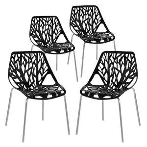 Modern Stackable Dining Chair 4 Pack, Stacking Outdoor Chairs, Black | Plastic Birch Sapling Chairs, Plastic Outdoor Patio Decorative Chairs, Multiple Use for Dining Living Room, Easy to Install Modern Stackable Dining Chair 4 Pack, Stacking Outdoor Chairs, Black | Plastic Birch Sapling Chairs, Plastic Outdoor Patio Decorative Chairs, Multiple Use for Dining Living Room, Easy to Install