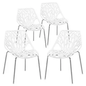 Modern Stackable Dining Chair 4 Pack, Stacking Outdoor Chairs, White | Plastic Birch Sapling Chairs, Plastic Outdoor Patio Decorative Chairs, Multiple Use for Dining Living Room, Easy to Install Modern Stackable Dining Chair 4 Pack, Stacking Outdoor Chairs, White | Plastic Birch Sapling Chairs, Plastic Outdoor Patio Decorative Chairs, Multiple Use for Dining Living Room, Easy to Install